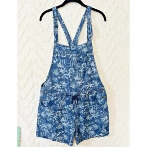 Unionbay Overall Shorts Sz Lg Tropical Hawaiian Buckle Cross Staps Cord Belt
